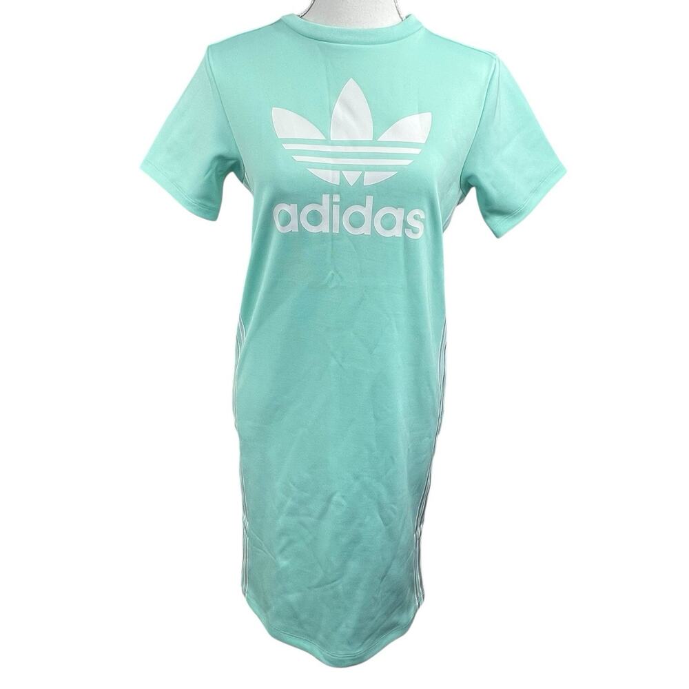 Adidas Mint Green Trefoil Logo T-shirt Tee Dress Size M Side Snap